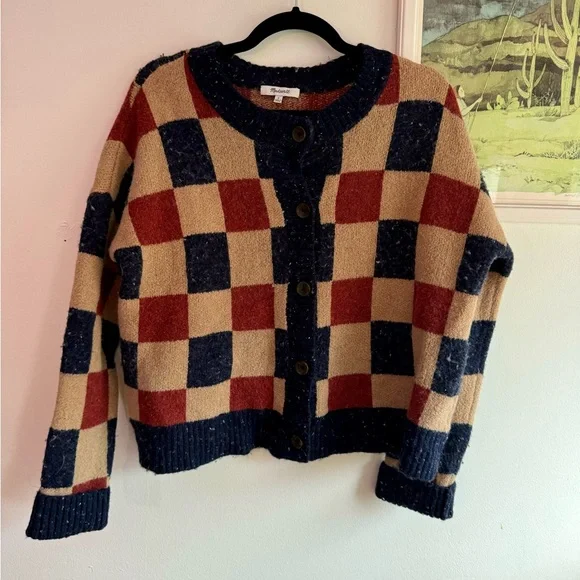Madewell Checkered Colburne Cardigan Sweater in Coziest Textured Yarn - Picture 5 of 6